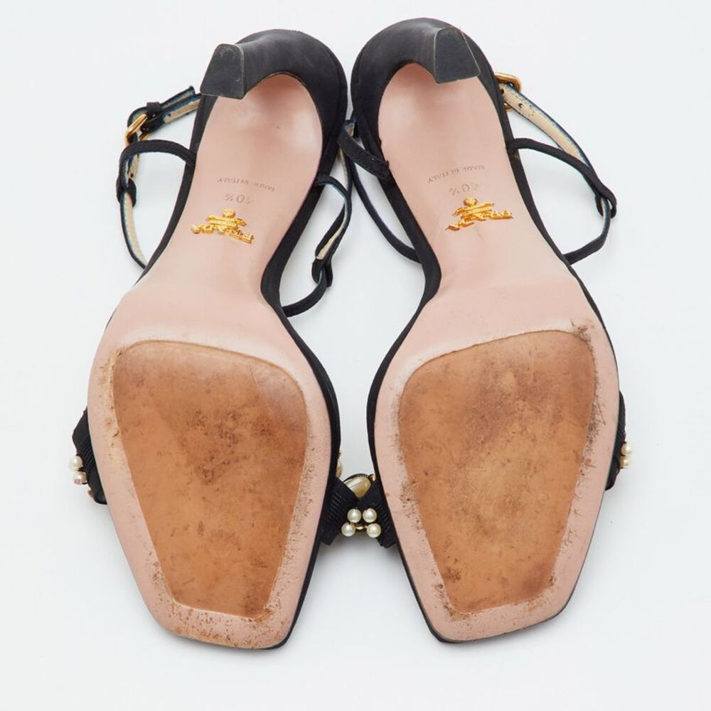 Prada Size 40.5 Black Fabric Embellished Ankle Strap Sandals - Picture 6 of 7